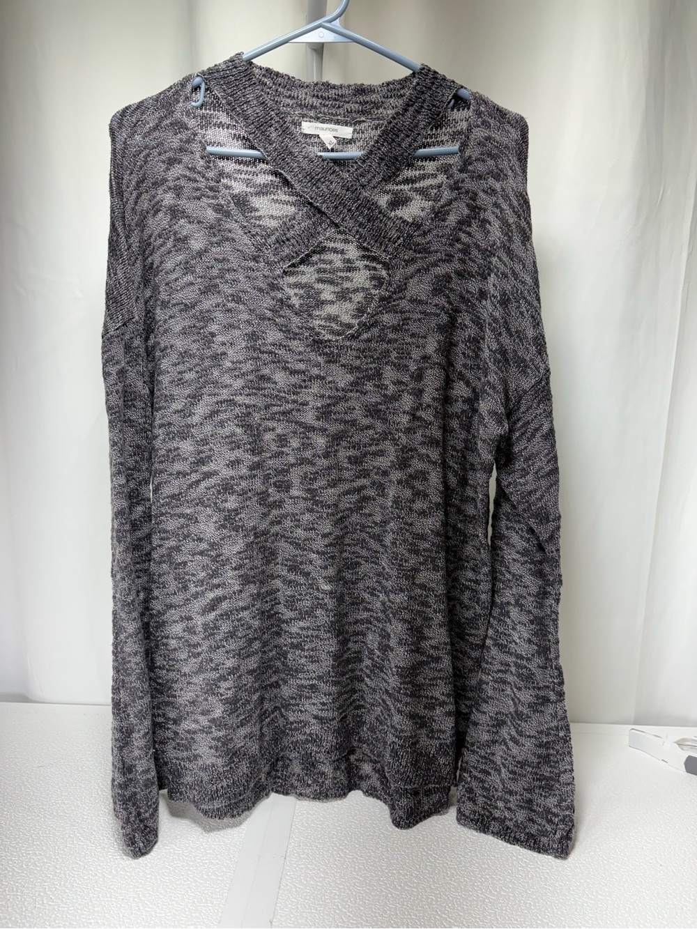 Maurices Charcoal Heather Crisscross V-Neck Sweater 4431